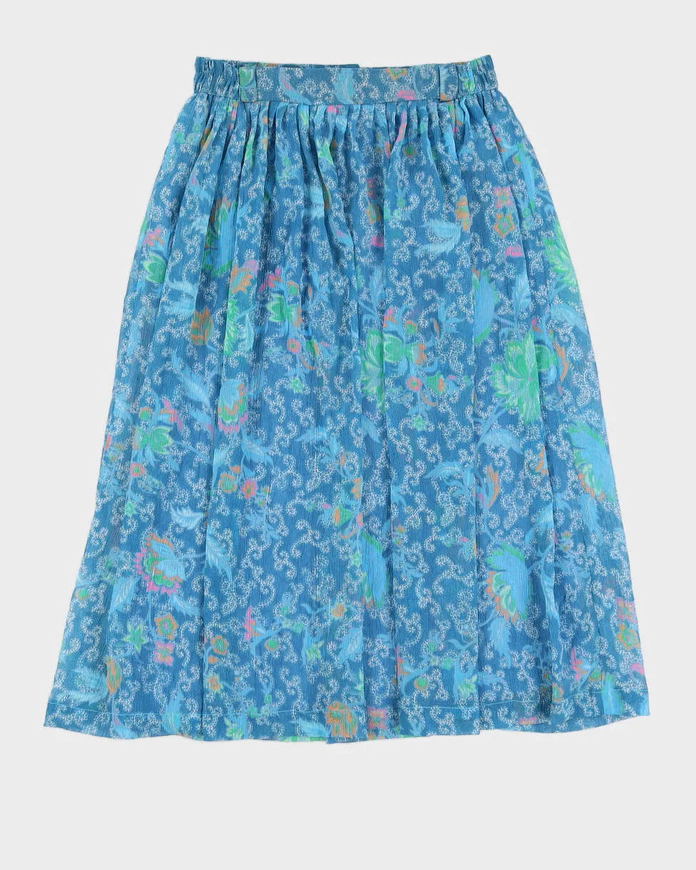 00s Blue Patterned Midi Skirt - S