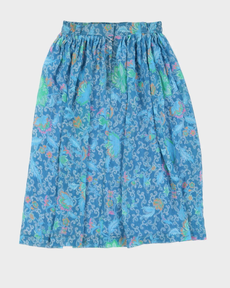 00s Blue Patterned Midi Skirt - S