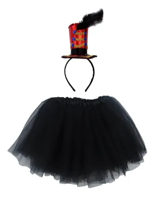 Adult Ringmaster Greatest Showman Costume - Black Dot Tutu Skirt & Headband Hat Set for Adult or Plus Size