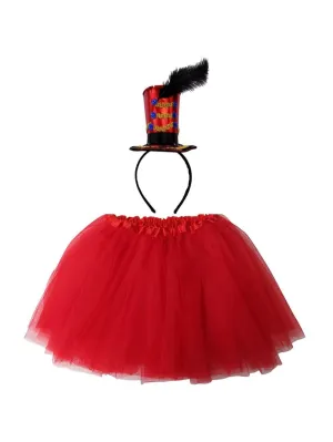 Adult Ringmaster Greatest Showman Costume - Red Tutu Skirt & Headband Hat Set for Adult or Plus Size