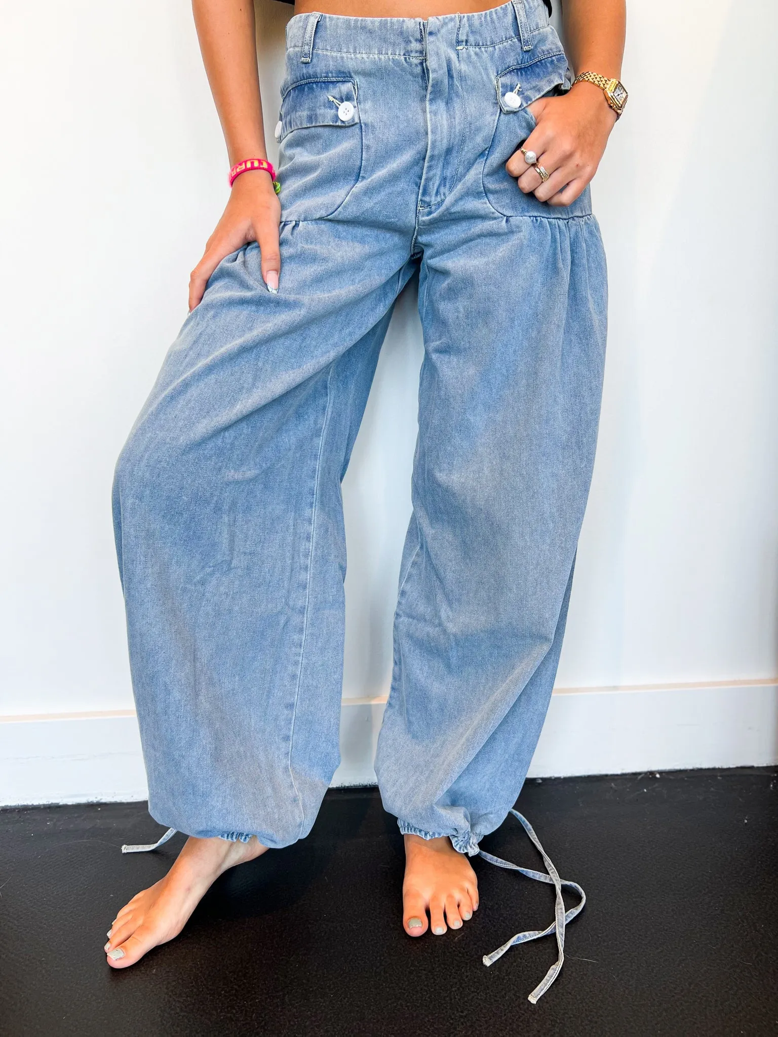 Alice Wide Leg Drawstring Denim