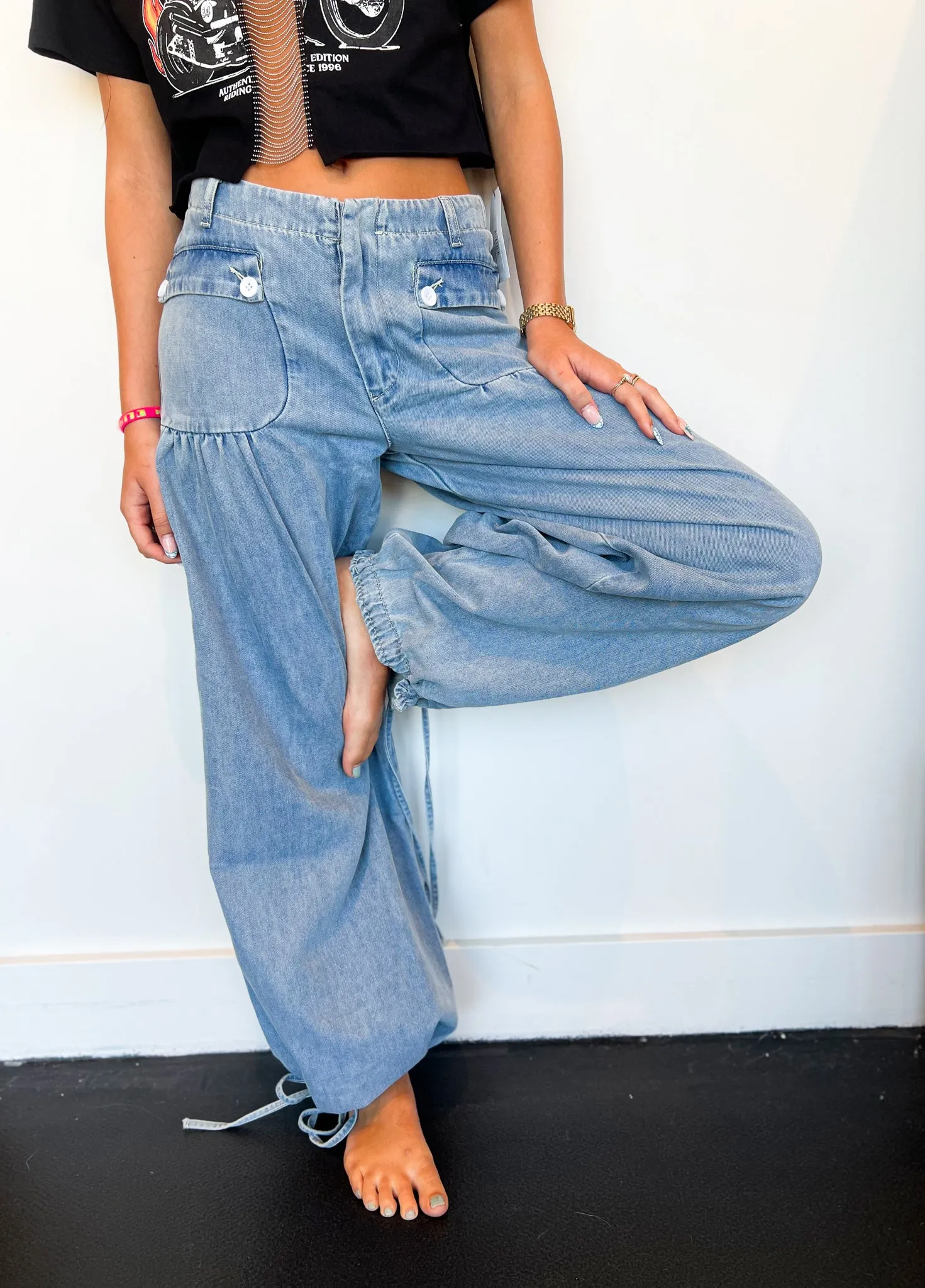 Alice Wide Leg Drawstring Denim