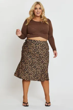 Animal Print Midi Satin Skirt