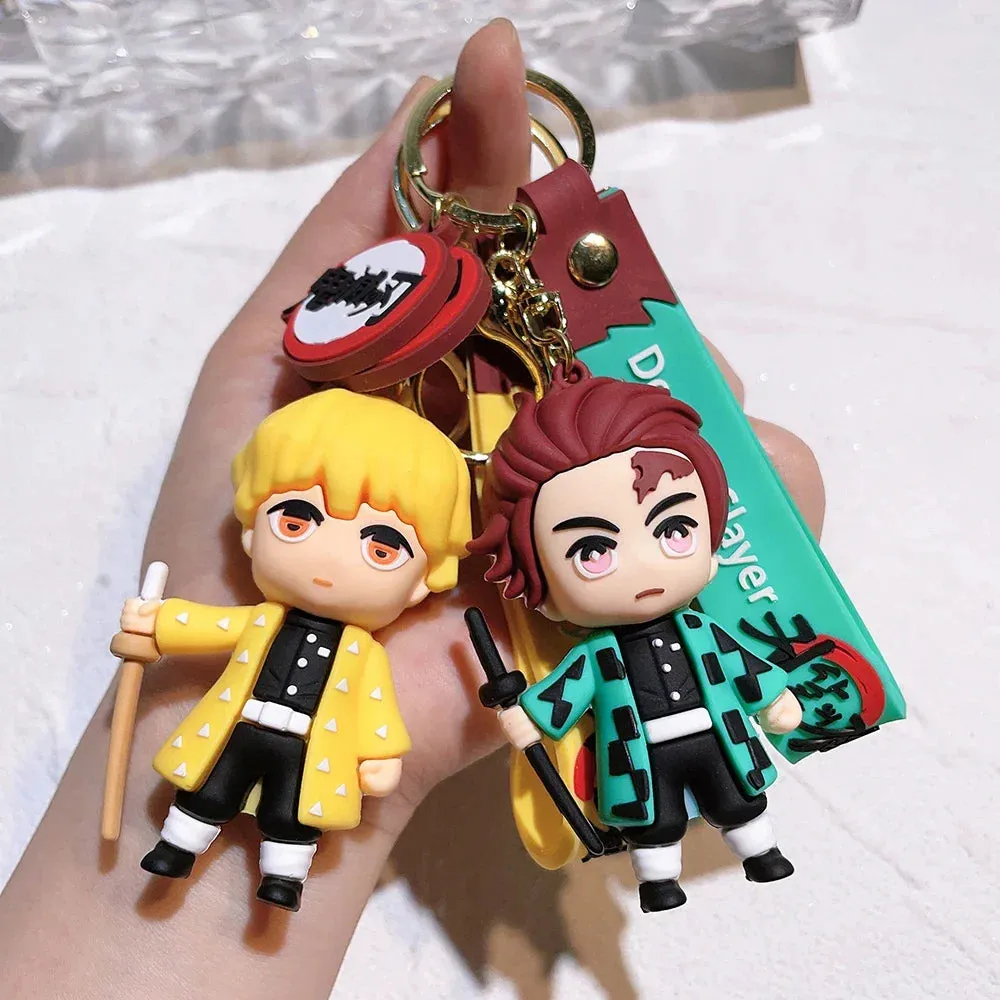 Anime Keychain Demon Slayer Kimetsu No Yaiba Cute Doll Tanjiro Nezuko Keyring Bag Pendant Key Chain Accessories