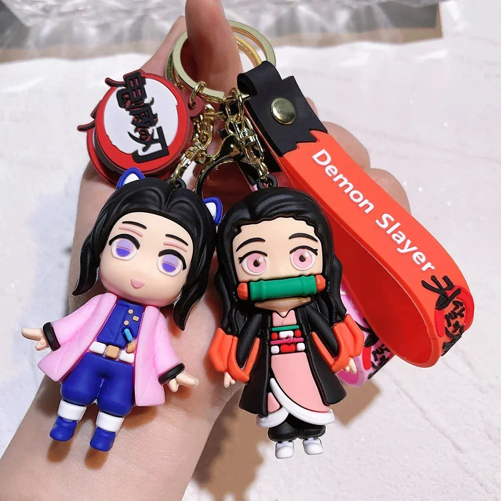 Anime Keychain Demon Slayer Kimetsu No Yaiba Cute Doll Tanjiro Nezuko Keyring Bag Pendant Key Chain Accessories