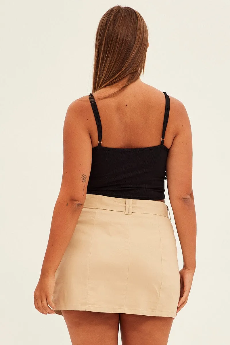 Beige Cargo Skirt Belted Mini Cotton