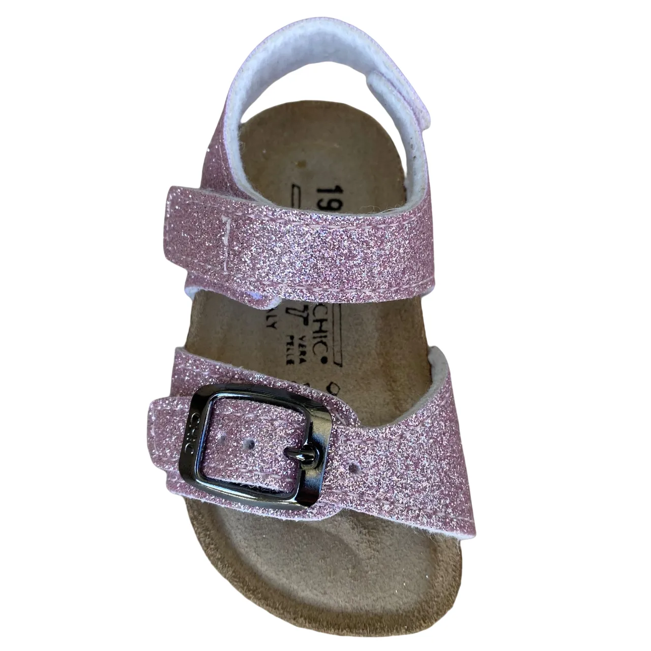 Biochic glittery sandal for girls with adjustable buckle and velcro band BC55475K powder