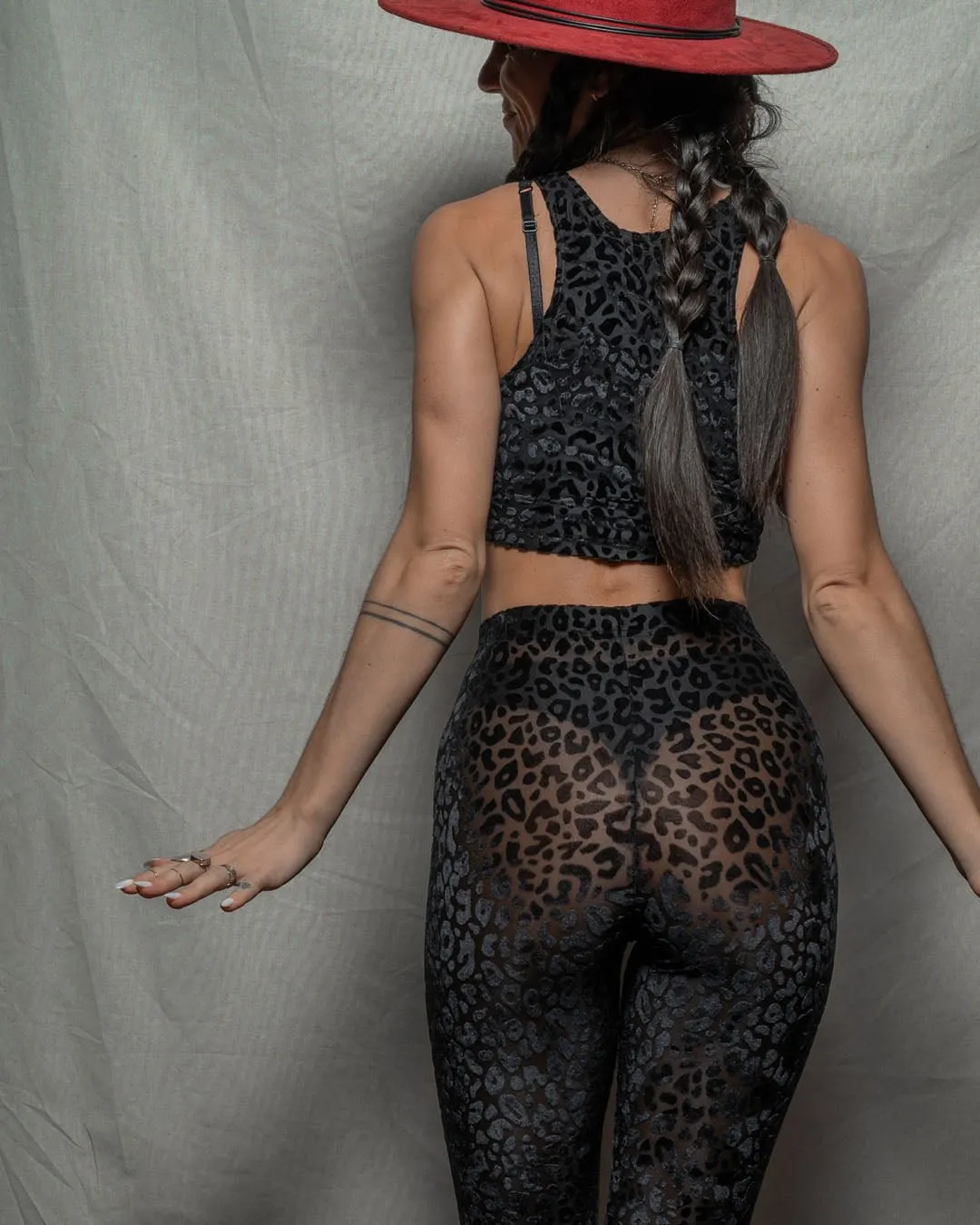 Black Leopard Burnout Velvet High Rise Leggings | Women's