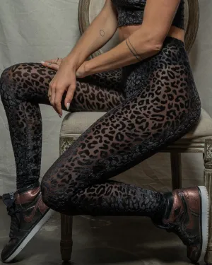 Black Leopard Burnout Velvet High Rise Leggings | Women's