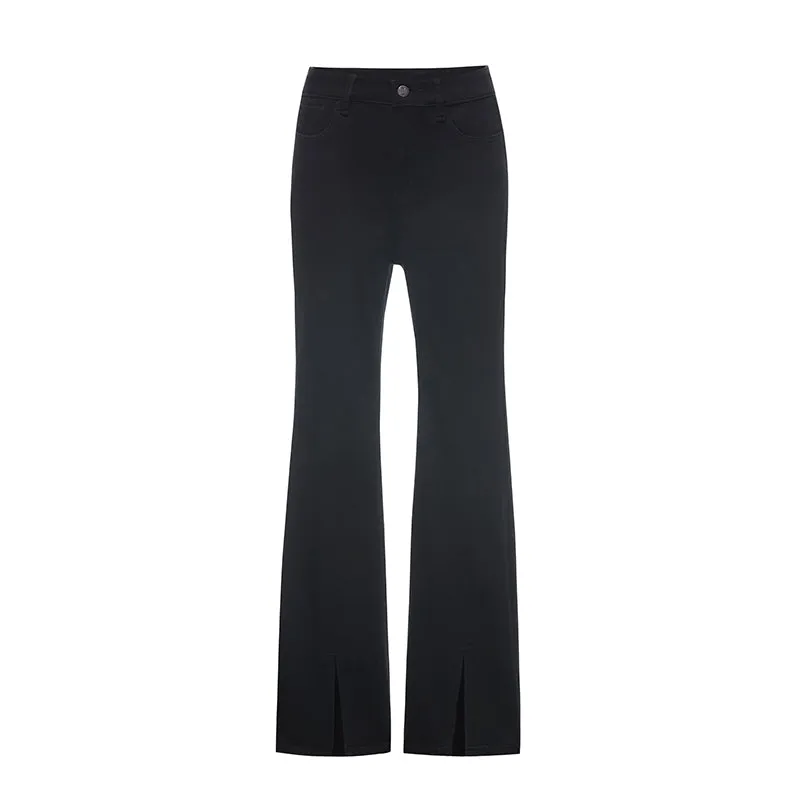 Black Split Hem Flare Jeans