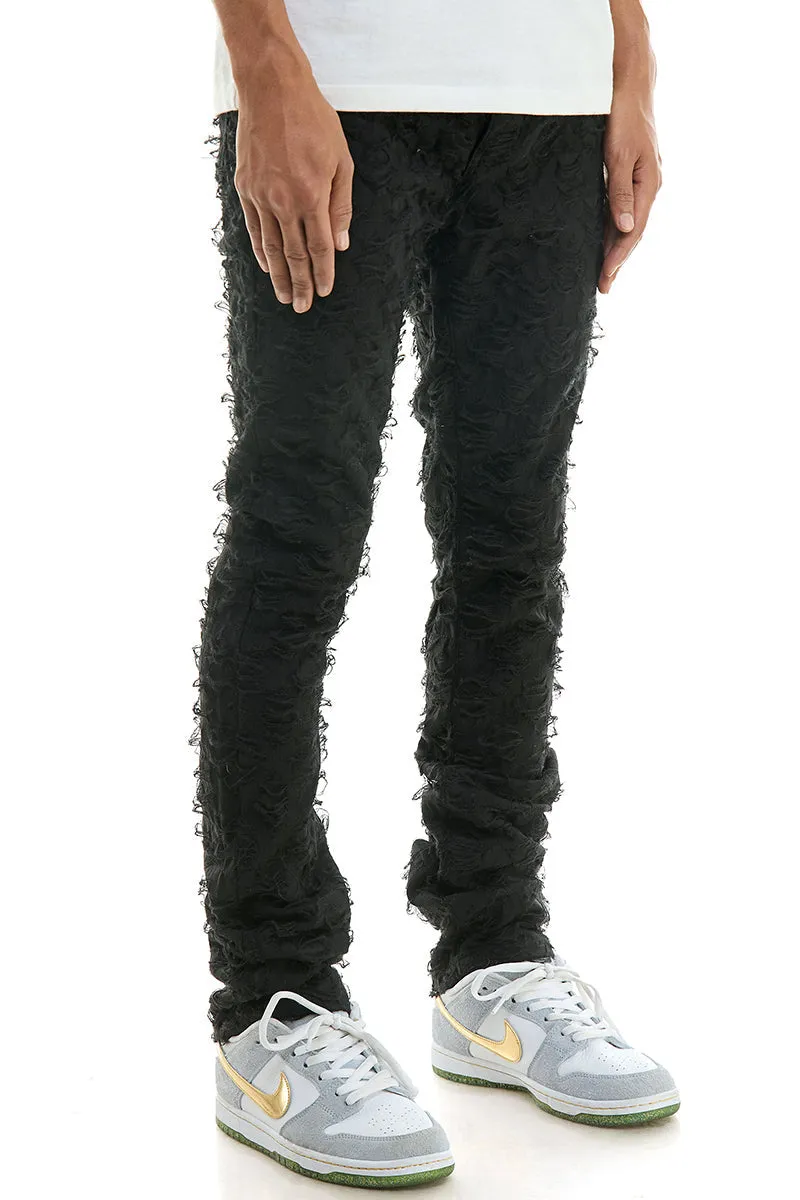 Black Stacked Jeans Mens Cotton Steet Wear Men Pants