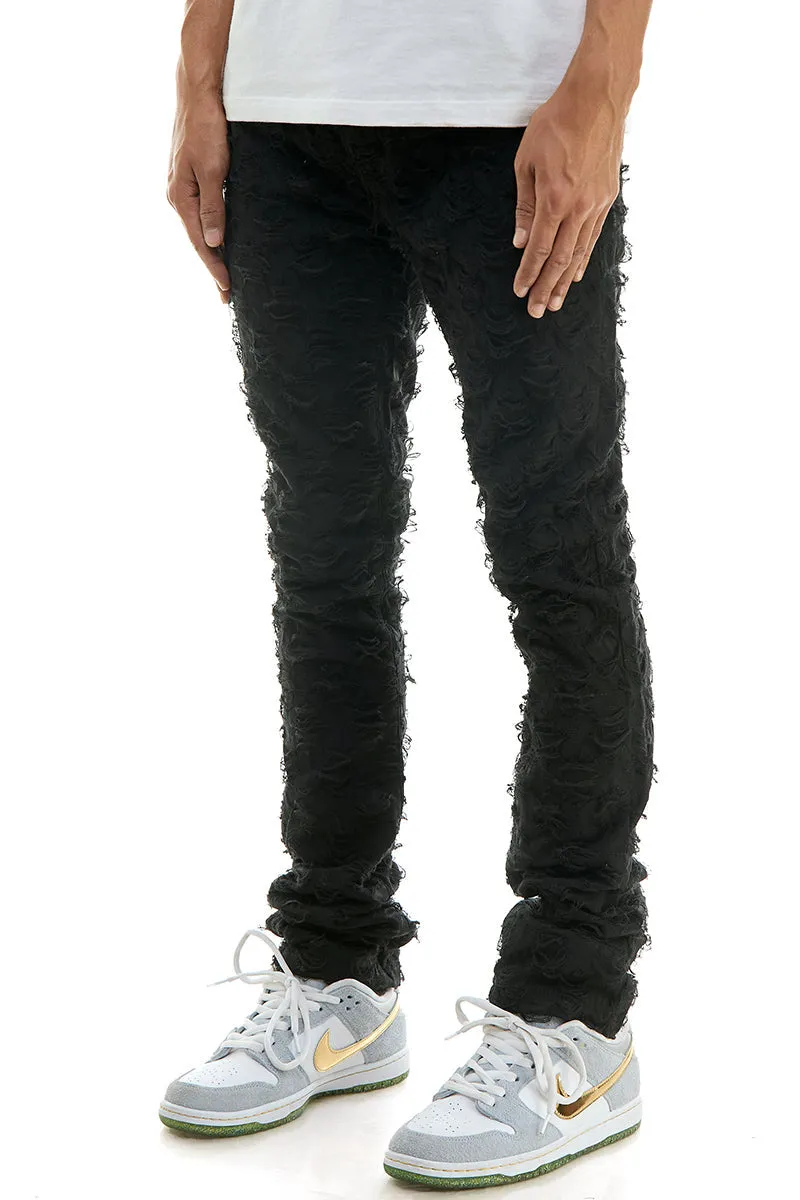 Black Stacked Jeans Mens Cotton Steet Wear Men Pants