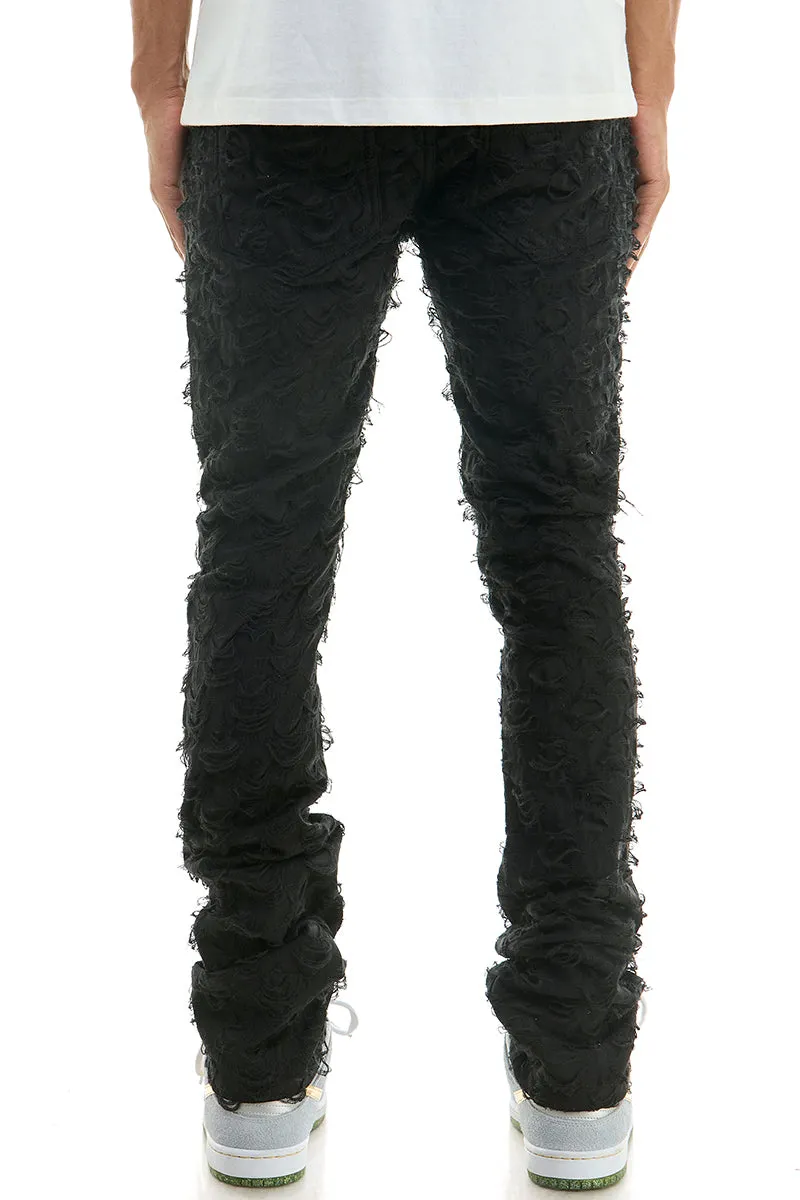 Black Stacked Jeans Mens Cotton Steet Wear Men Pants