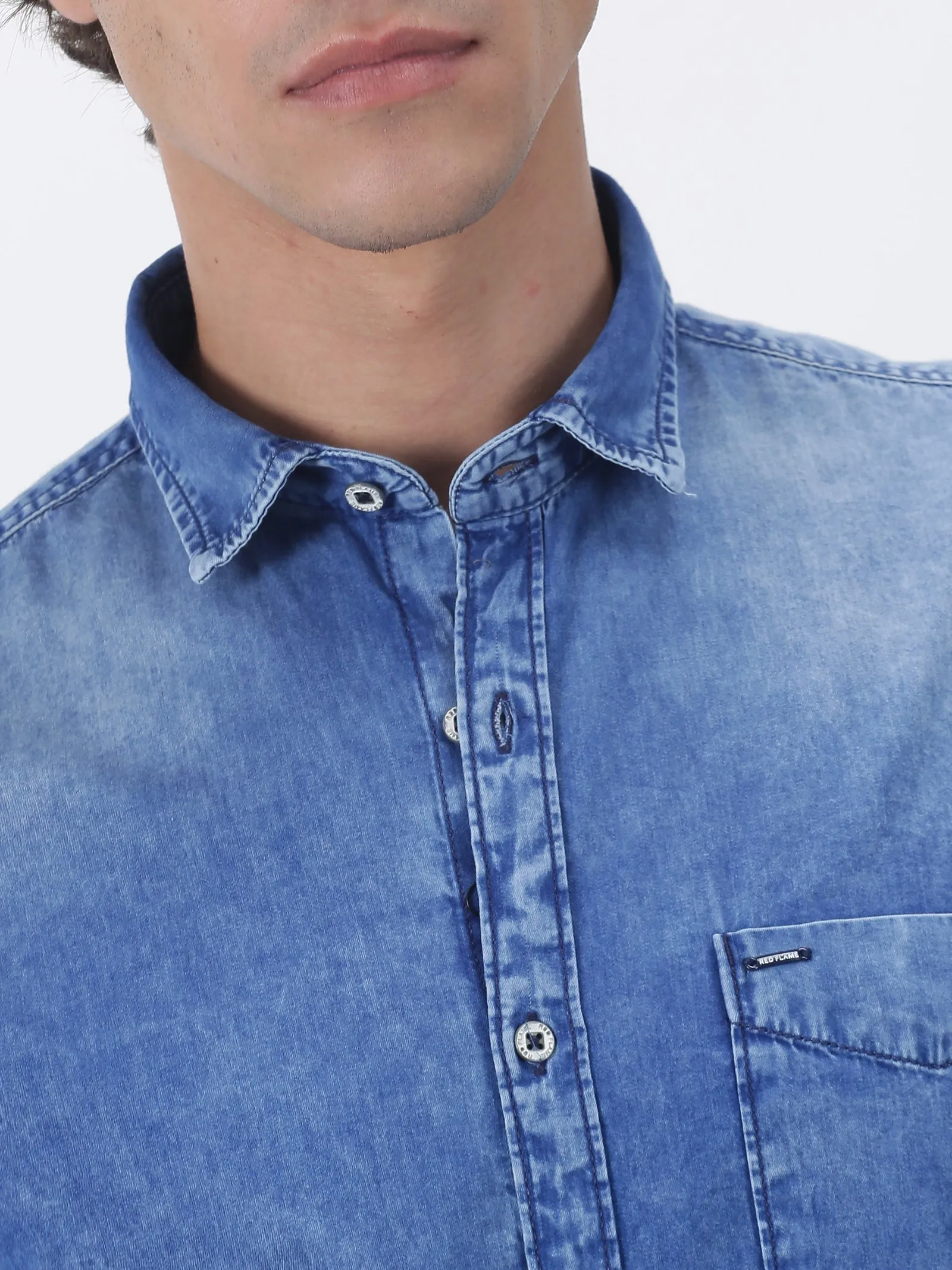 Blue Denim Solid Casual Shirt