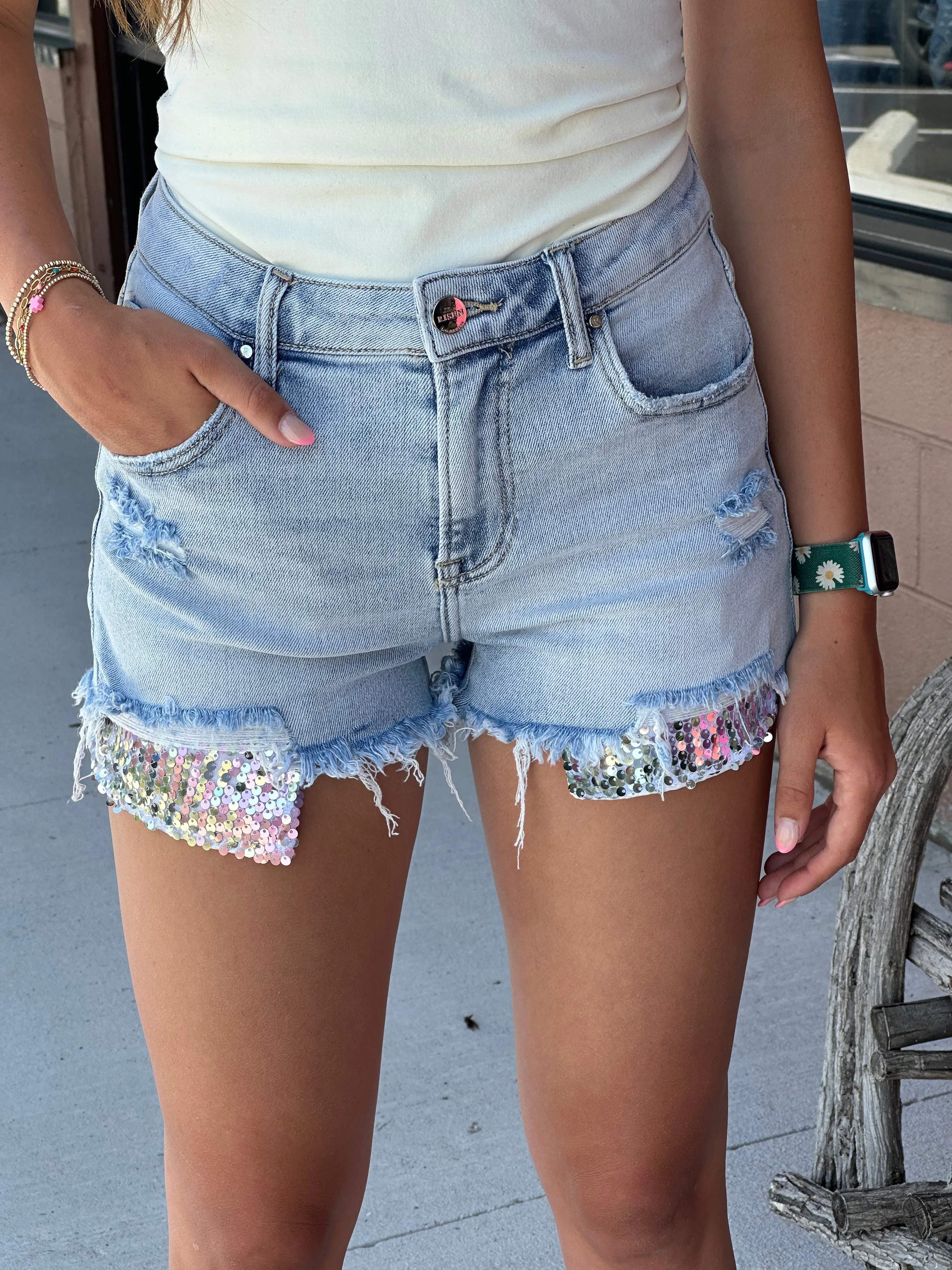 Brandi High Rise Risen Sequin Shorts