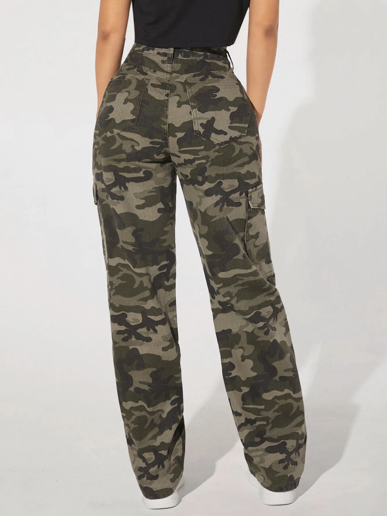 Camo Print Flap Pocket Cargo Jeans