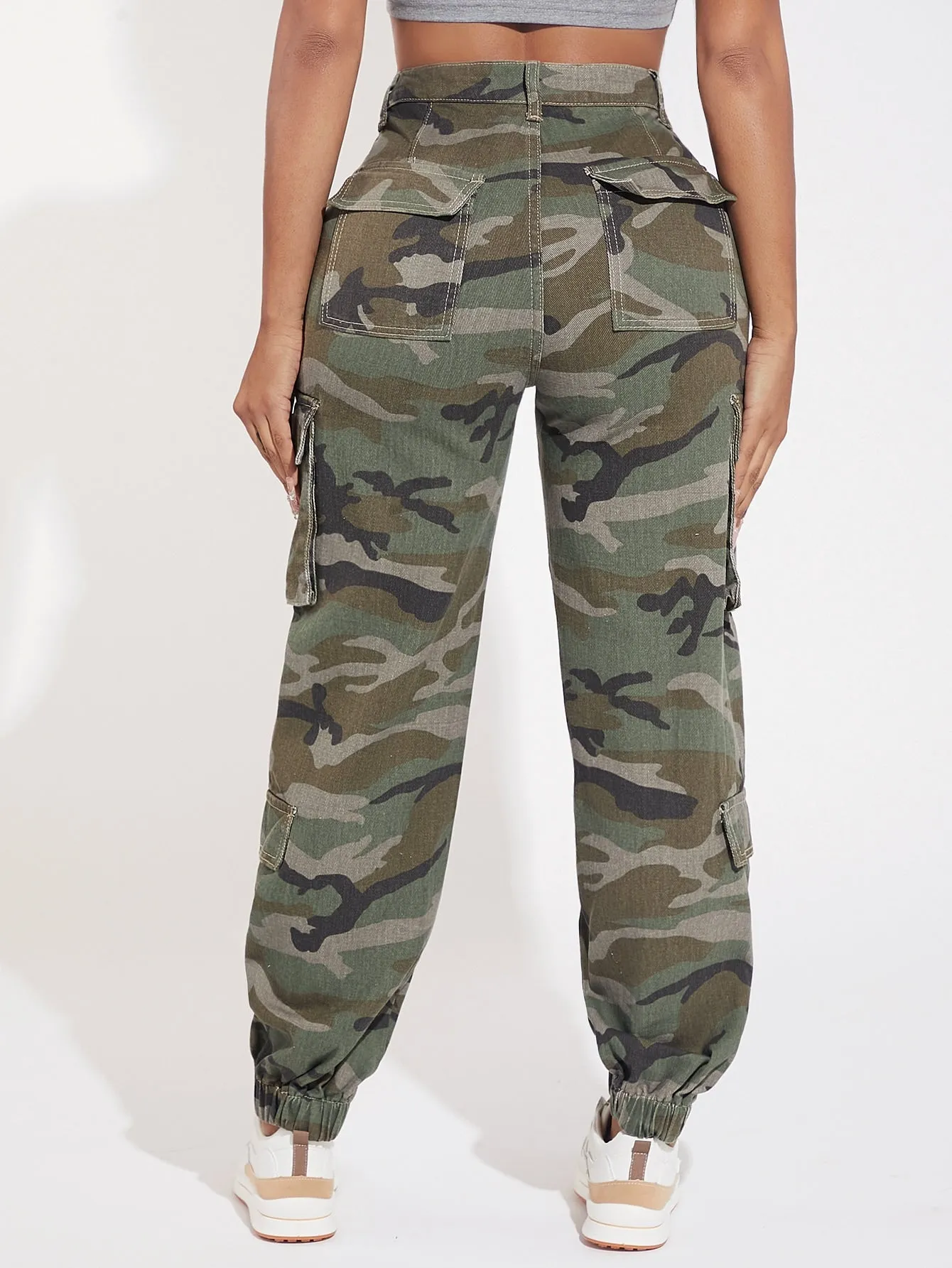 Camo Print Flap Pocket Cargo Jeans