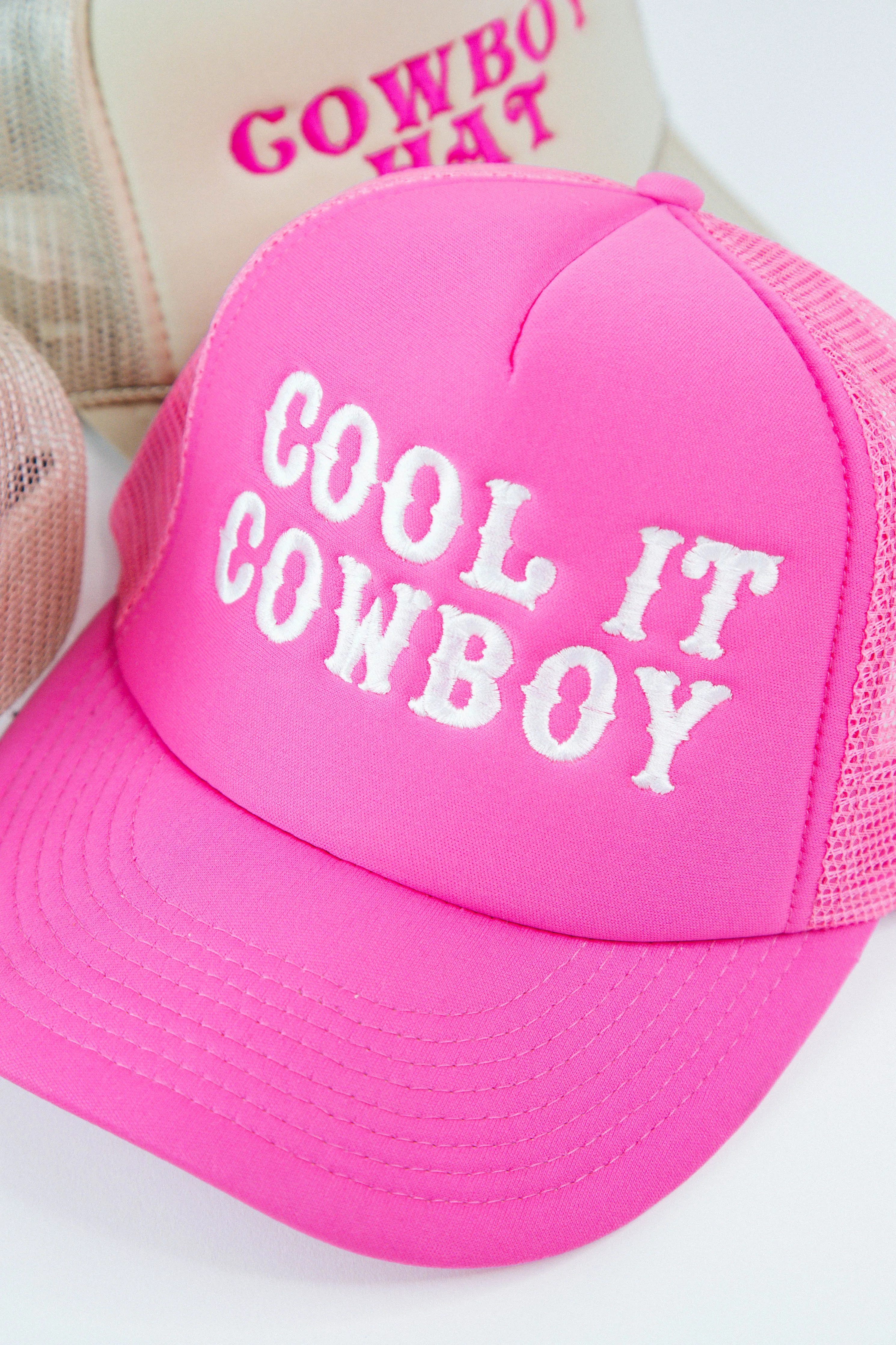 Cool It Cowboy Trucker Hat Cap, Pink