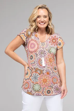 Doily Print Short Sleeve Jersey Top