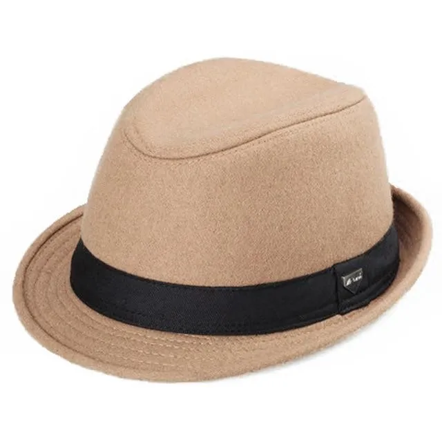 Elegant Wide Brim Wool Felt Fedora Trilby Hat with Black Hatband