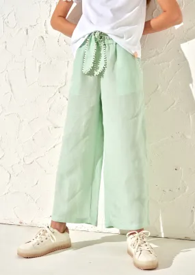 Erica Green Linen Cropped Trousers