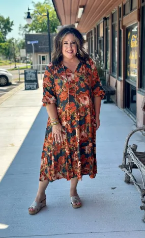 Chic Fall Floral Dress with Elegant Reactions and Vibrant Colors