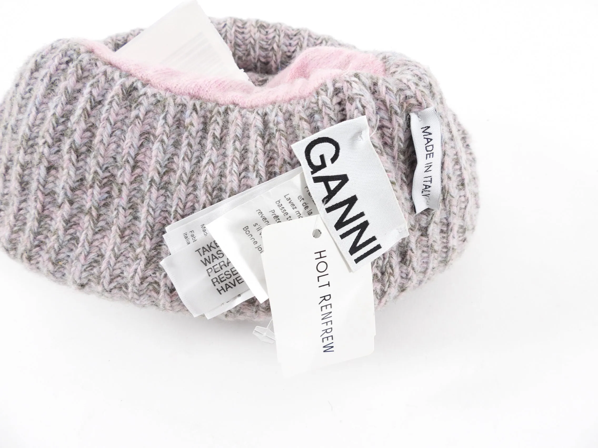 Ganni Pink and Grey Toque Hat - XS