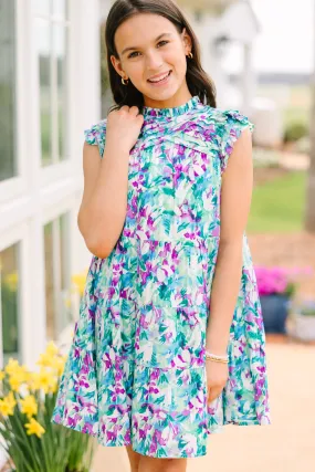 Girls: All About You Aqua Blue Floral Ruffled Dress