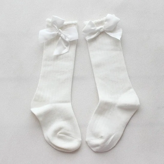 Girls Cotton Bow Knee Socks