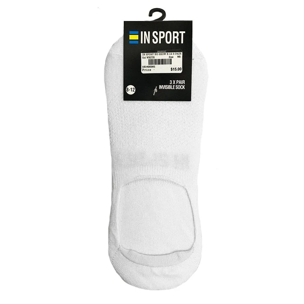 INSPORT NO SHOW INVISIBLE 3 PACK WHITE SOCKS