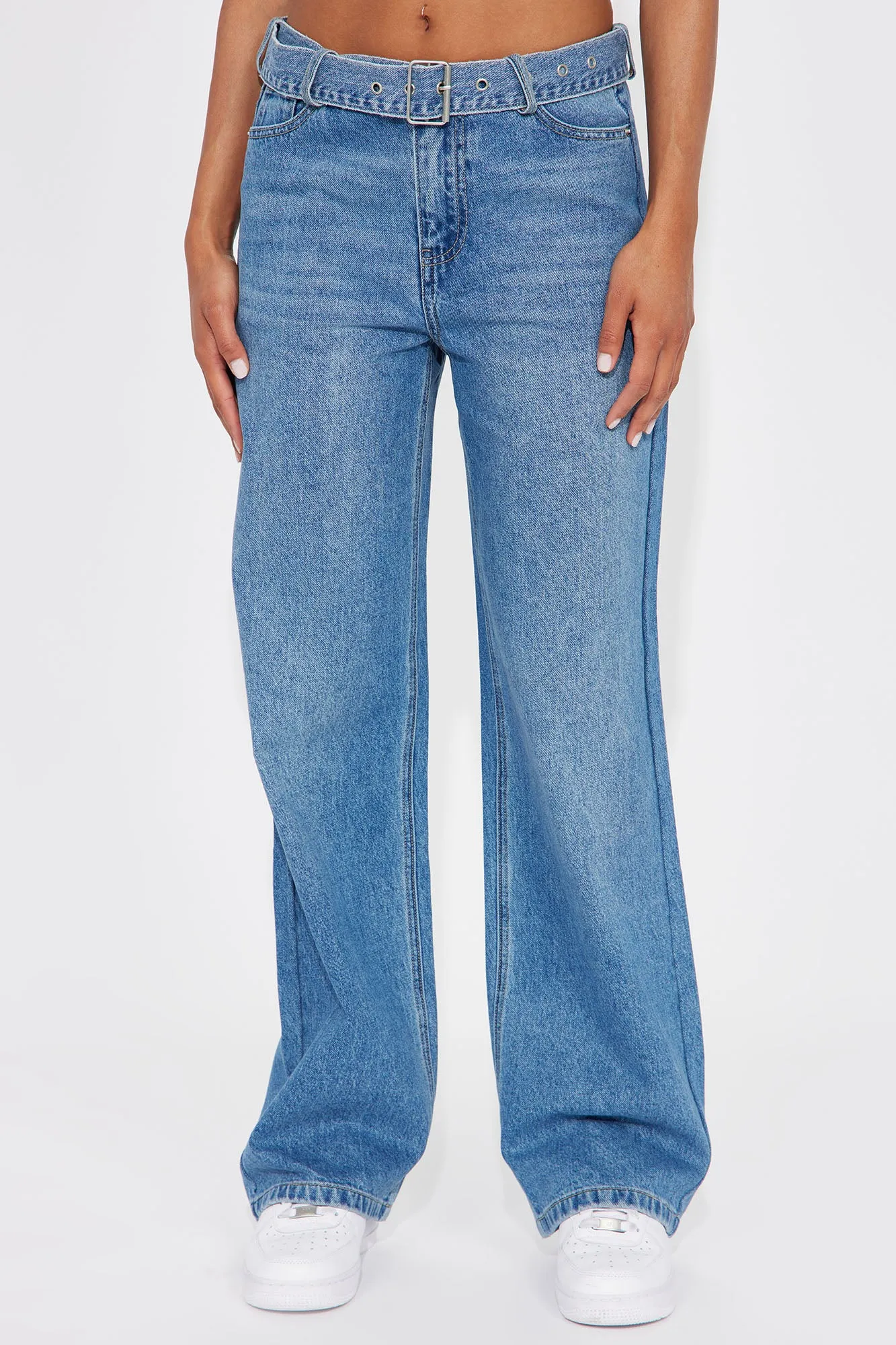 Know You Better Belted Straight Leg Jeans - Medium Wash