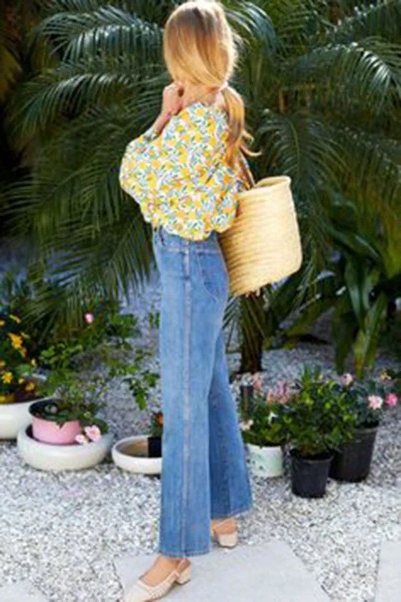 Le Baggy High Waisted Wide Leg Denim Palazzo Jeans Pants