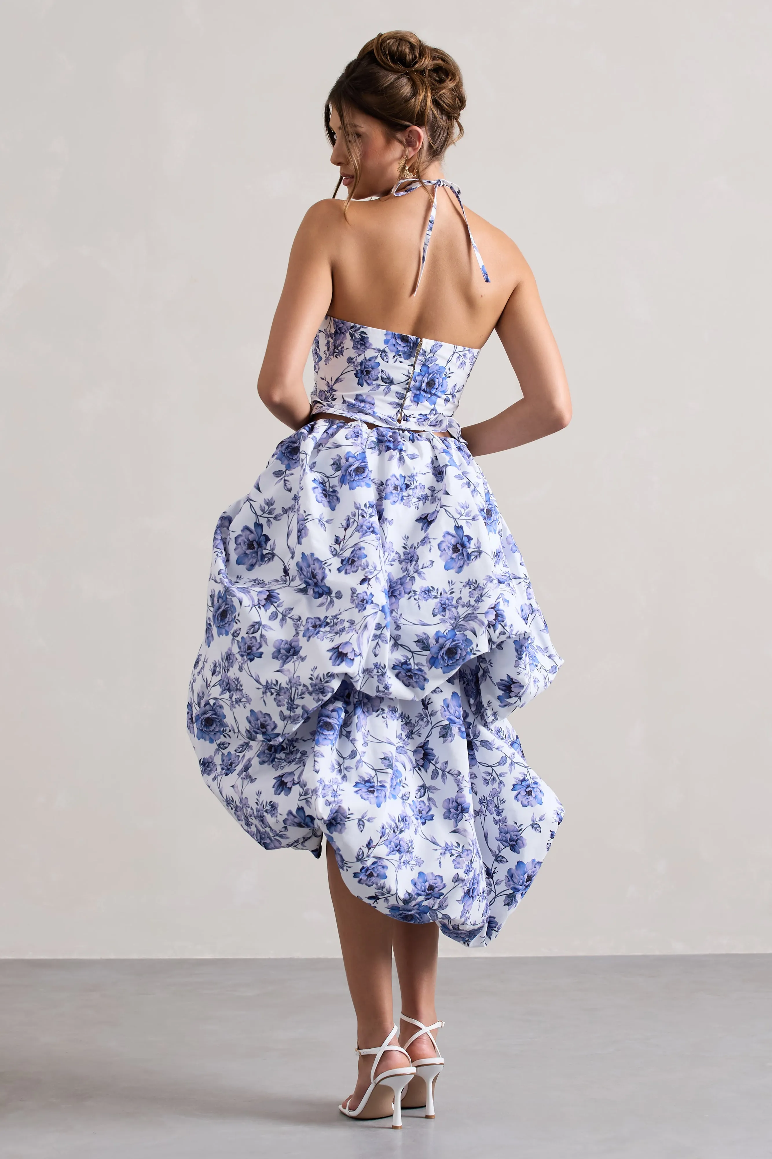 Make Waves | Floral Print Volume High-Low Midi Skirt