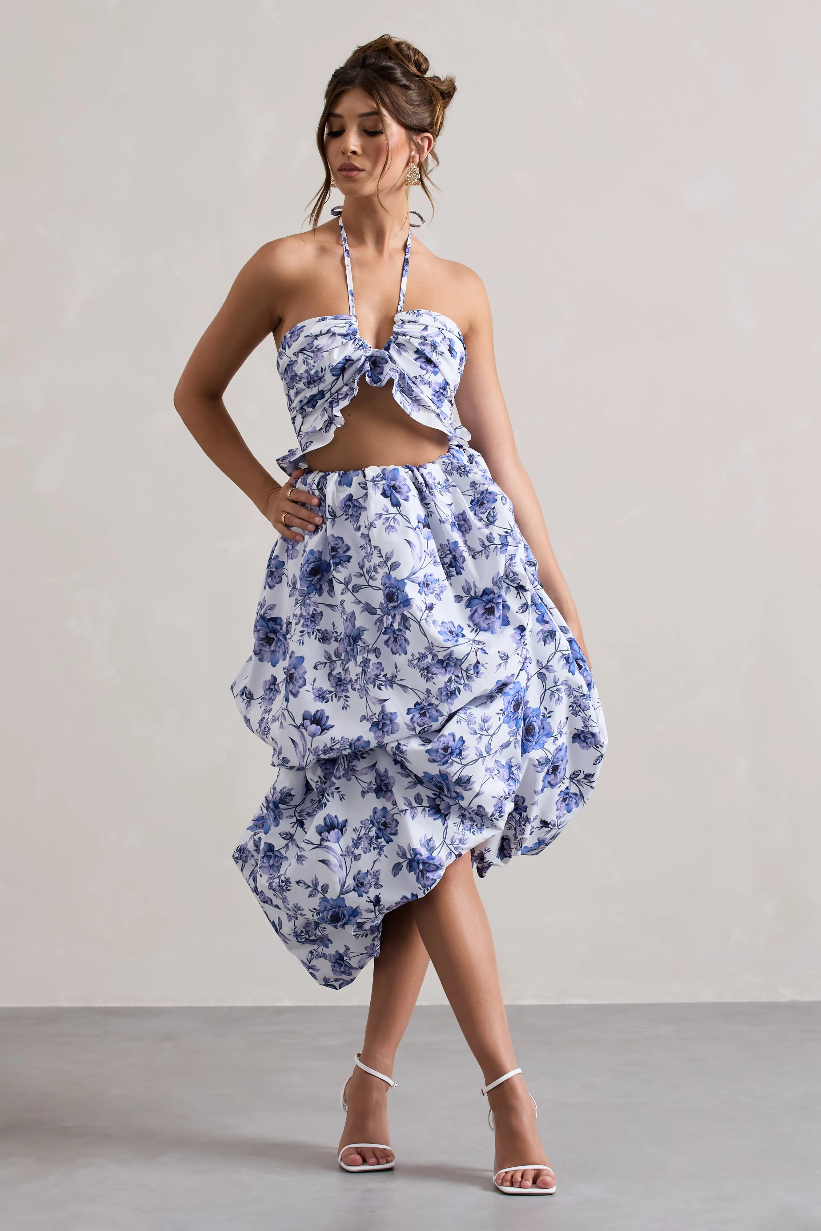 Make Waves | Floral Print Volume High-Low Midi Skirt