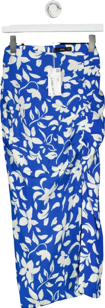 MANGO Blue Floral Printed Skirt With Slit BNWT  UK XL