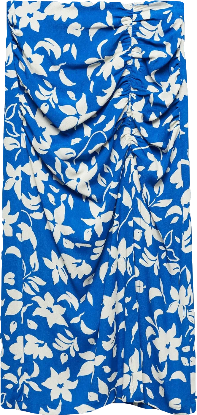 MANGO Blue Floral Printed Skirt With Slit BNWT  UK XL