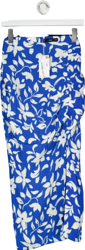 MANGO Blue Floral Printed Skirt With Slit BNWT  UK XL