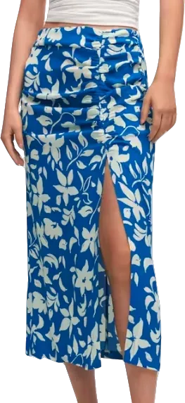 MANGO Blue Floral Printed Skirt With Slit BNWT  UK XL