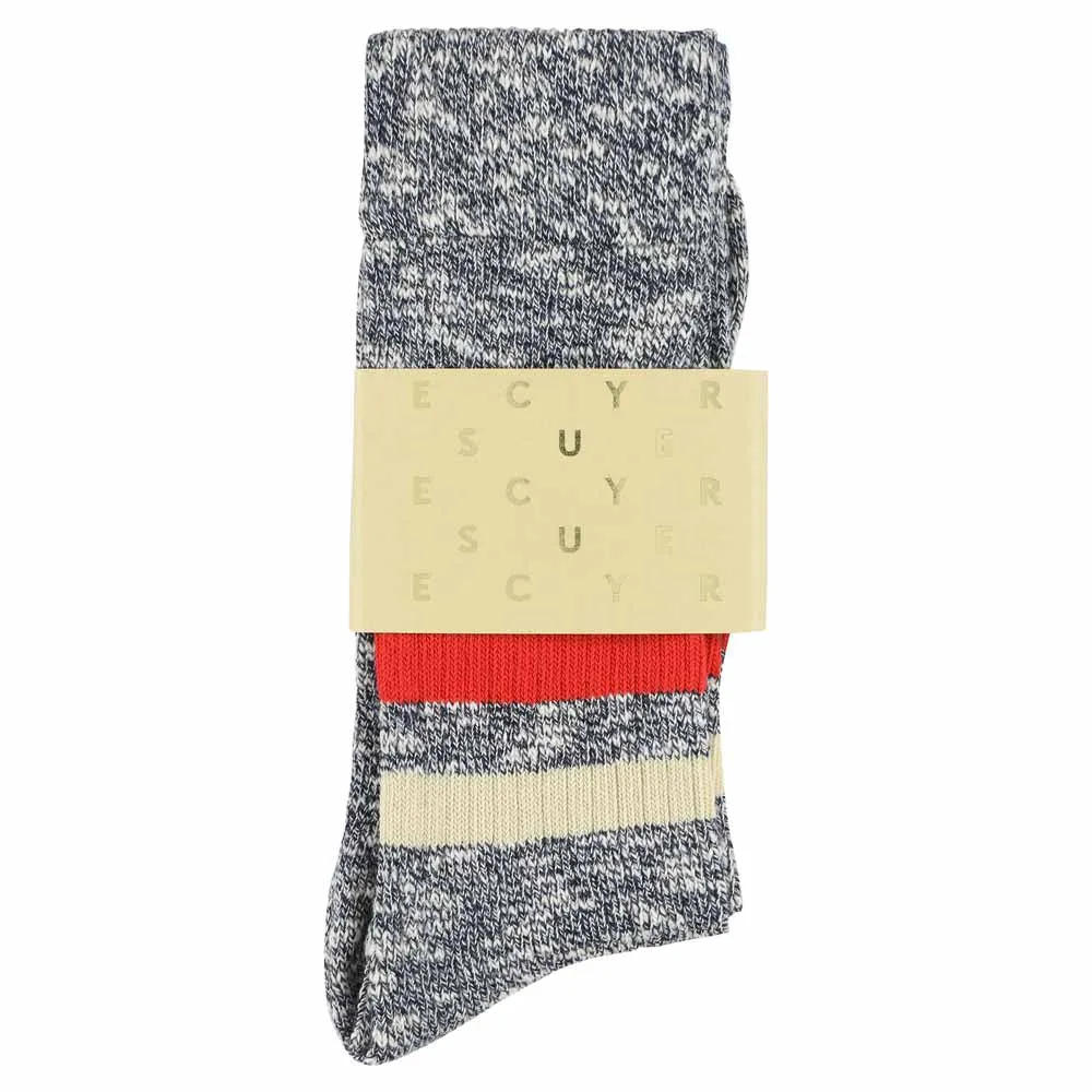 Melange Stripes Socks - Navy / Orange / Ecru