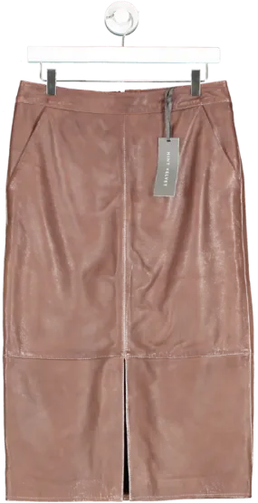 Mint Velvet Brown Tan Leather Pencil Skirt UK 12