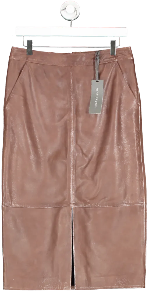 Mint Velvet Brown Tan Leather Pencil Skirt UK 12