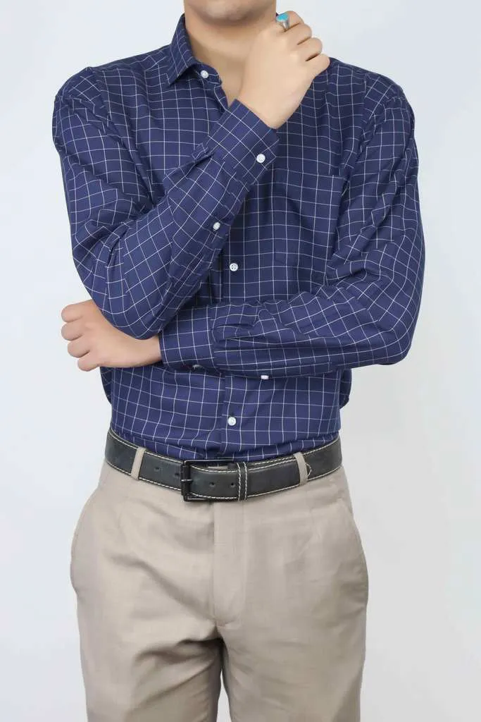 Navy Checkered Formal Shirt