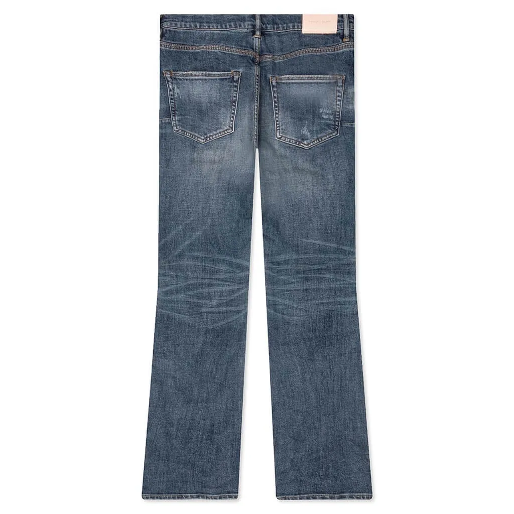 Mens P004 1-Year Fade Flare Jeans - Dark Indigo Denim with Stylish Distressing