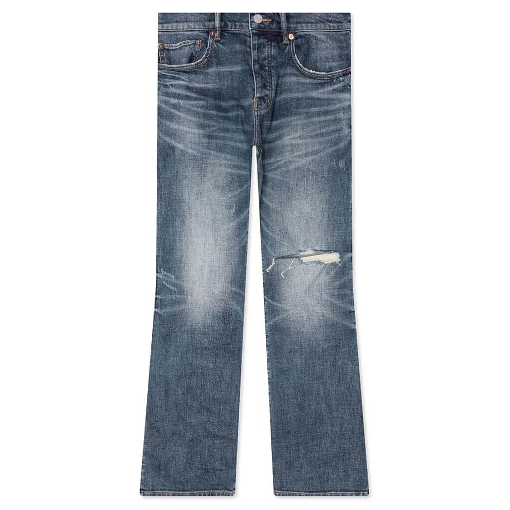 Mens P004 1-Year Fade Flare Jeans - Dark Indigo Denim with Stylish Distressing