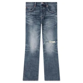 Mens P004 1-Year Fade Flare Jeans - Dark Indigo Denim with Stylish Distressing