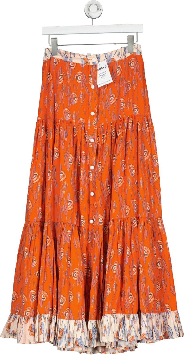 paolita Orange Button Maxi Skirt UK M