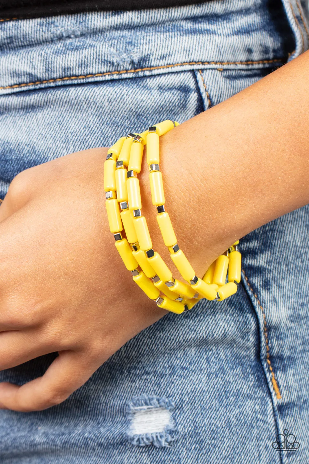 Paparazzi Accessories - Radiantly Retro - Yellow Bracelet