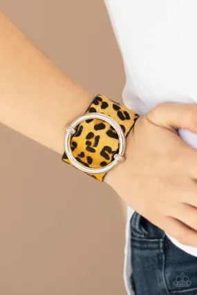 Paparazzi Asking FUR Trouble - Yellow Fuzzy Cheetah Print Leather Band Bracelet