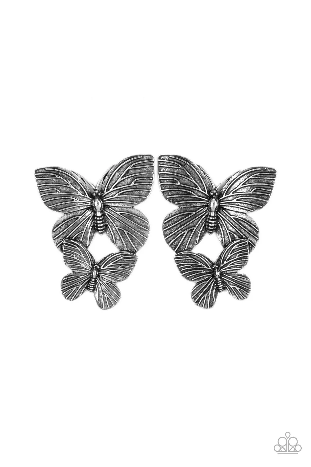 Paparazzi Blushing Butterflies - Silver Post Earrings