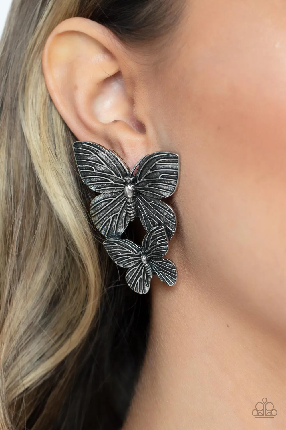 Paparazzi Blushing Butterflies - Silver Post Earrings